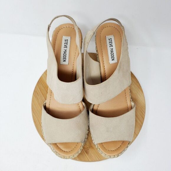 Steve Madden Womens 11 Wedge Sandals Platform Beige Suede Strappy Shoes Resort - Picture 3 of 9